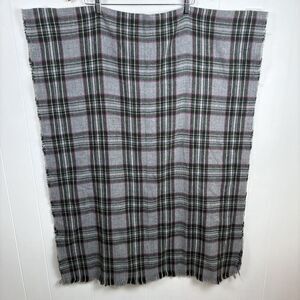 LL Bean Unisex Grey Green Pink Tartan Plaid Woven‎ Wrap Scarf Fringed